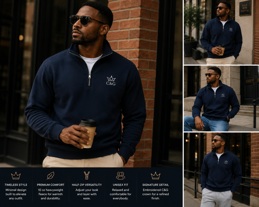 Crown & Grace Unisex Half-Zip Pullover